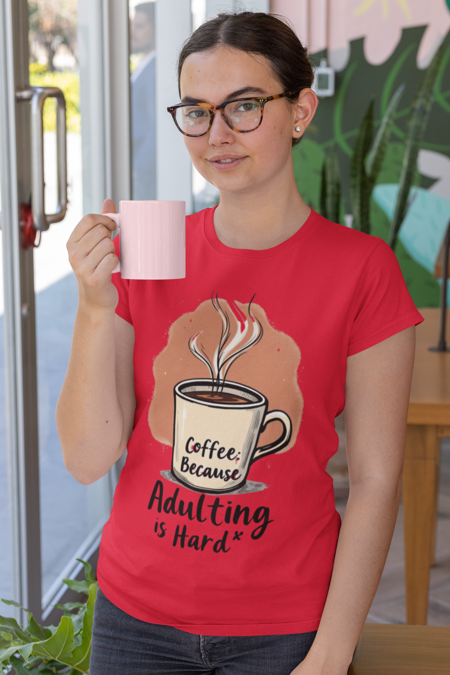 Unisex Coffee Quote T-Shirt – “Adulting is Hard” Funny Graphic Tee | 100% Cotton Classic Crew