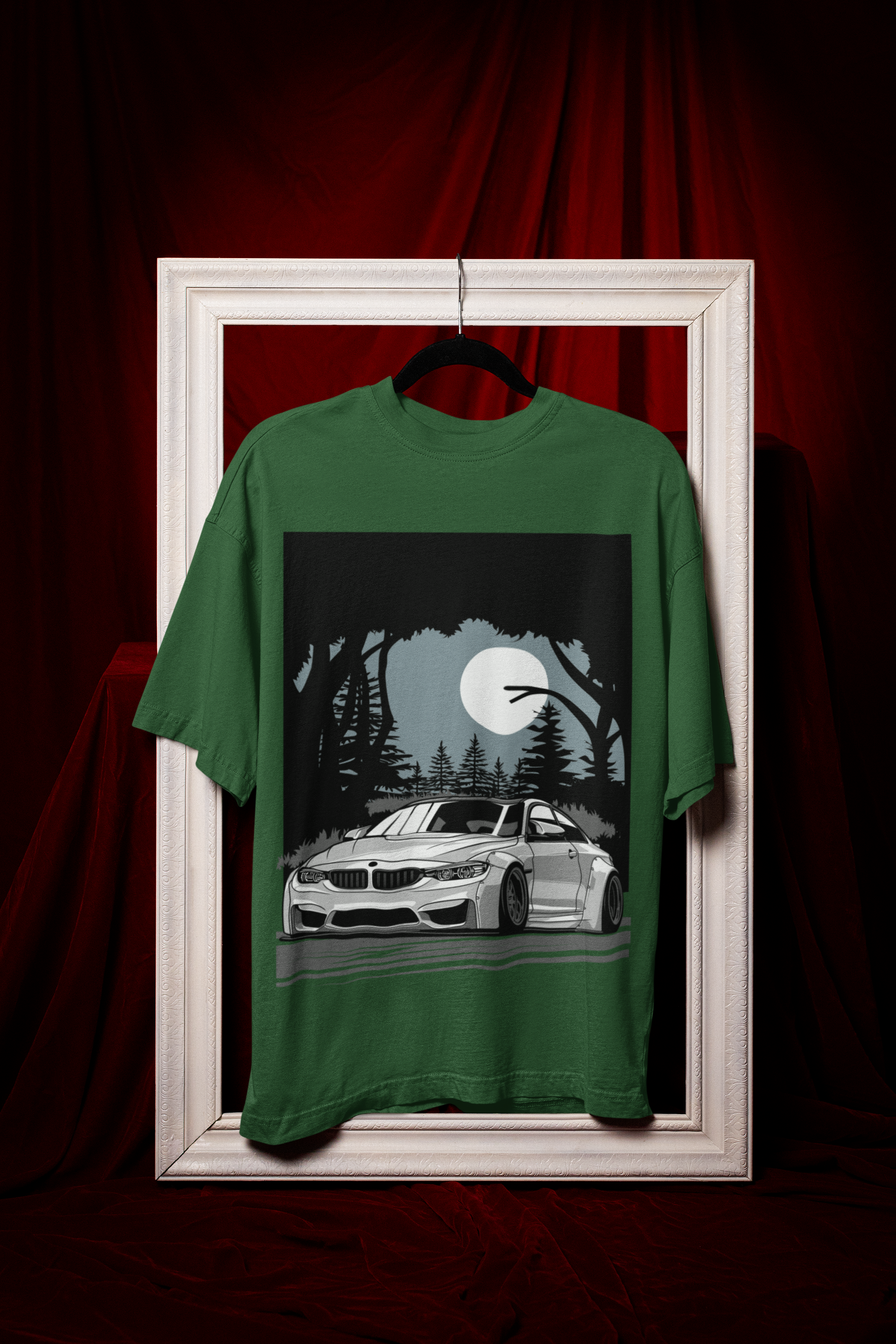BMW M4 Oversized T-Shirt – Midnight Forest Graphic Car Tee | 240 GSM Heavyweight Cotton Unisex Streetwear