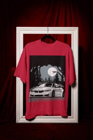 BMW M4 Oversized T-Shirt – Midnight Forest Graphic Car Tee | 240 GSM Heavyweight Cotton Unisex Streetwear