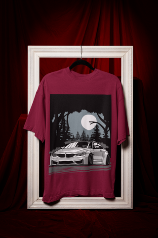 BMW M4 Oversized T-Shirt – Midnight Forest Graphic Car Tee | 240 GSM Heavyweight Cotton Unisex Streetwear