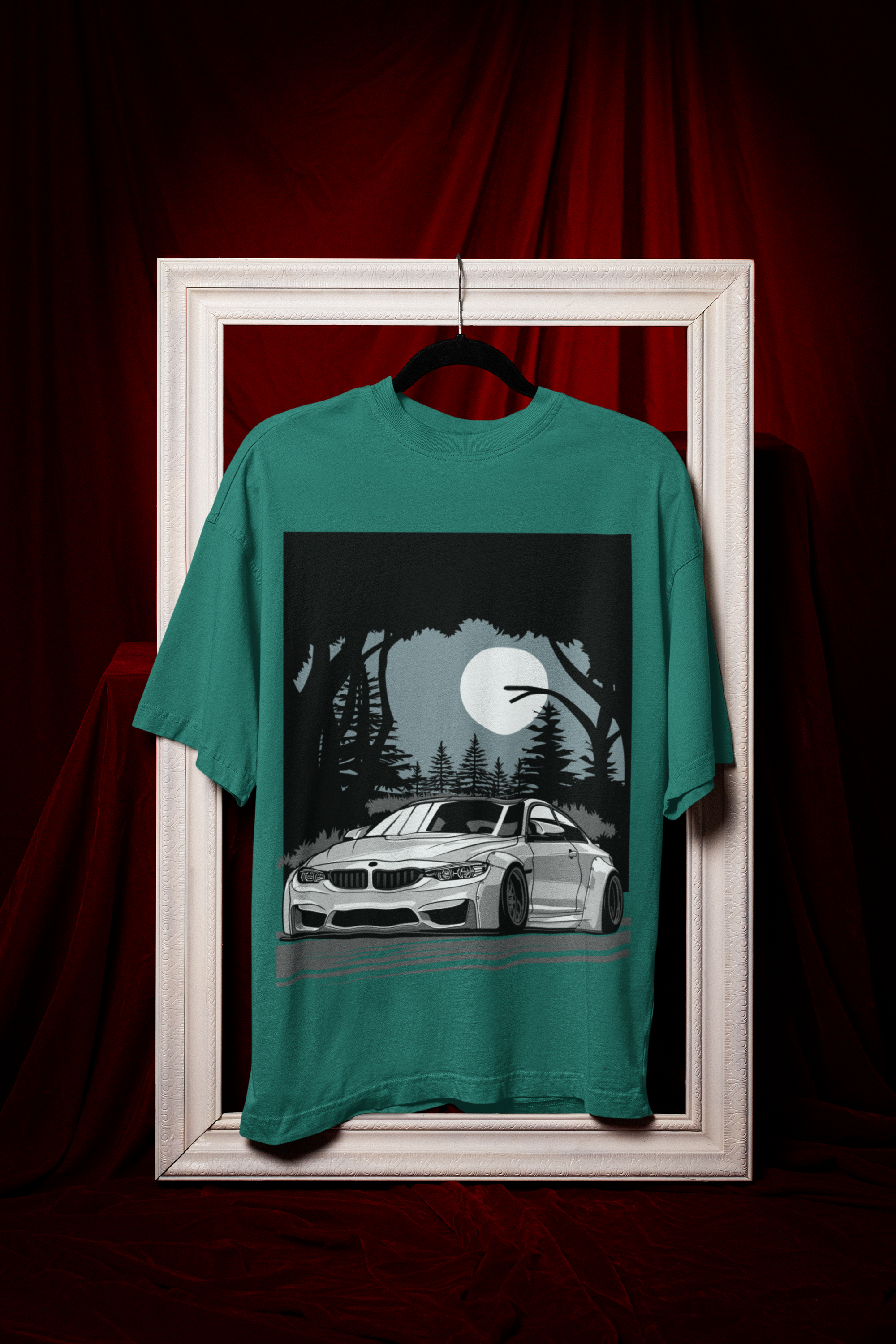 BMW M4 Oversized T-Shirt – Midnight Forest Graphic Car Tee | 240 GSM Heavyweight Cotton Unisex Streetwear