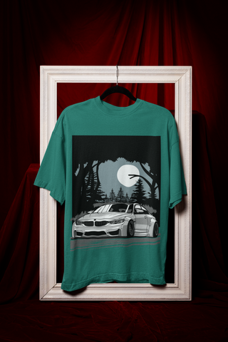 BMW M4 Oversized T-Shirt – Midnight Forest Graphic Car Tee | 240 GSM Heavyweight Cotton Unisex Streetwear