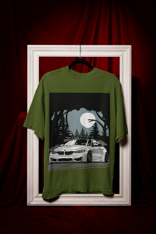 BMW M4 Oversized T-Shirt – Midnight Forest Graphic Car Tee | 240 GSM Heavyweight Cotton Unisex Streetwear