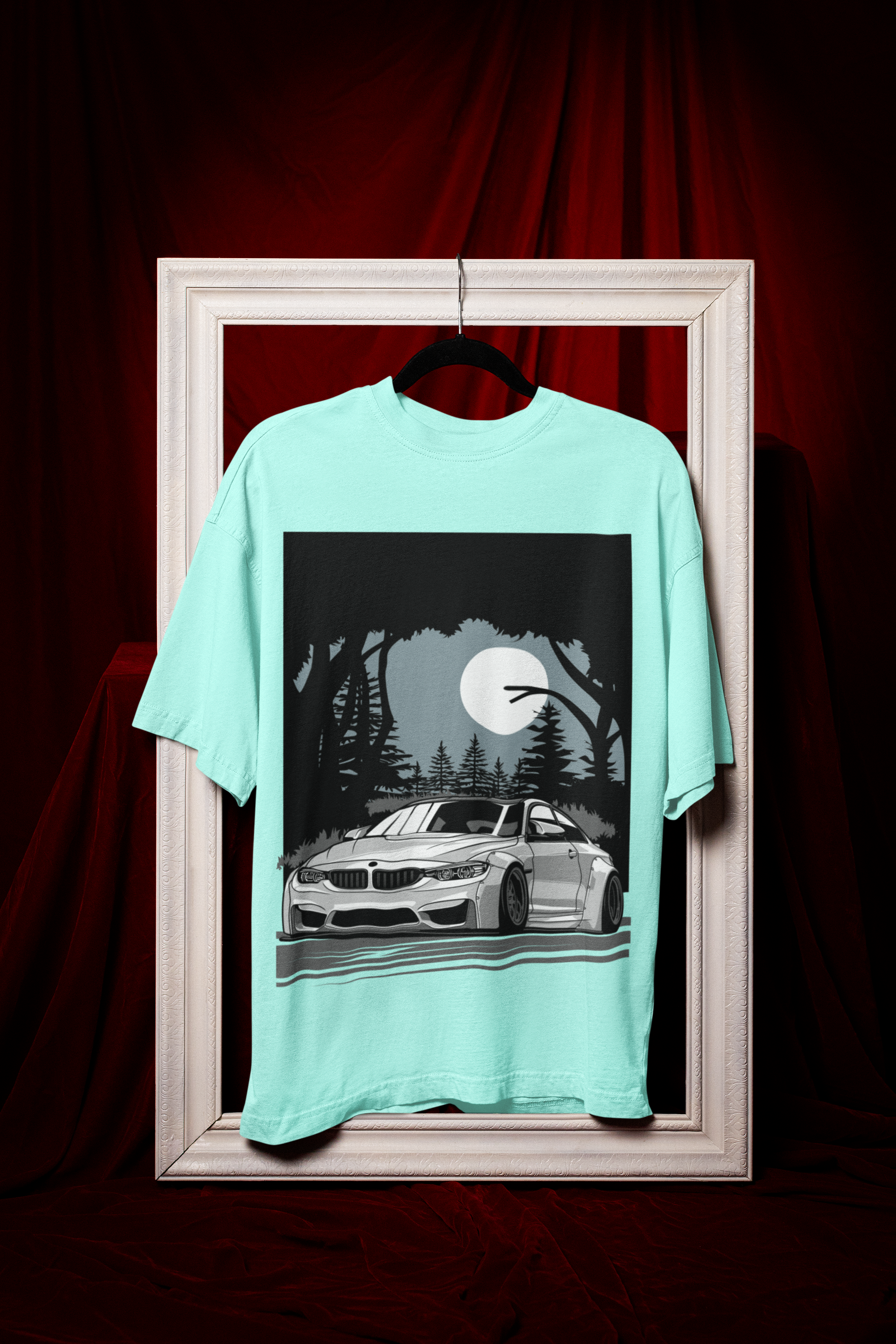 BMW M4 Oversized T-Shirt – Midnight Forest Graphic Car Tee | 240 GSM Heavyweight Cotton Unisex Streetwear