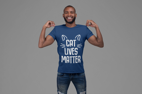 Unisex Classic Crew T-Shirt - 'CAT LIVES MATTER' Bold Vintage Design with Whimsical Cat Graphics, Monochrome Humor for Cat Lovers