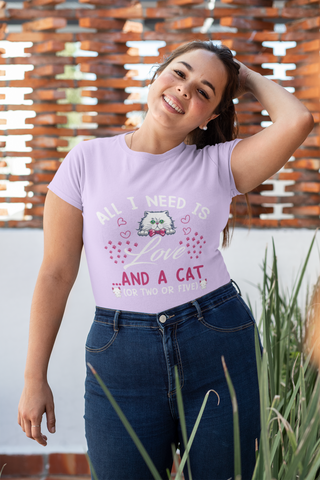 Women's Whimsical Cat Love T-Shirt - Playful Pink & White Graphic with Cute Bow Tie Cat & Hearts Design