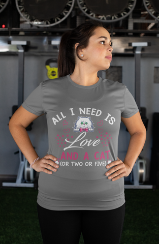 Women's Whimsical Cat Love T-Shirt - Playful Pink & White Graphic with Cute Bow Tie Cat & Hearts Design