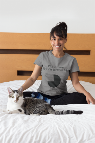 Humorous Cat Pie Chart T-Shirt - Quirky Monochrome Graphic for Cat Lovers | Unisex Crew Tee with Vintage Typewriter Font