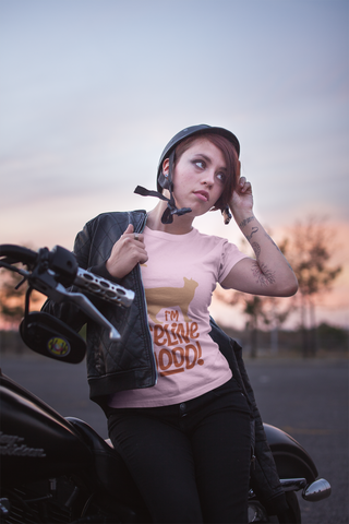 Unisex Classic Crew T-Shirt - 'I'm Feline Good' Cat Silhouette & Punny Phrase Design, Bold Orange Text, Fun & Quirky Casual Wear for Cat Lovers