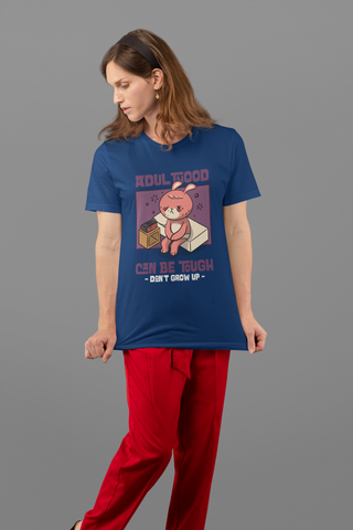 Women’s Cotton T-Shirt – “Adulthood Can Be Tough, Don’t Grow Up” Funny Cartoon Graphic Tee