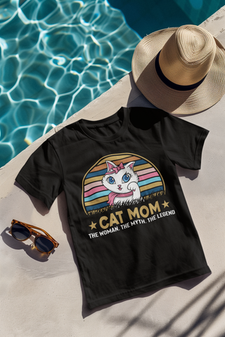 Playful Cat Mom Cartoon T-Shirt - Vintage Pastel Design for Pet Lovers