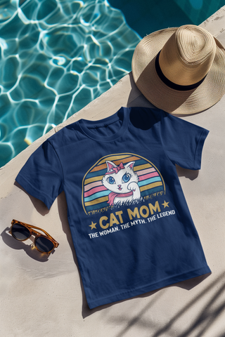 Playful Cat Mom Cartoon T-Shirt - Vintage Pastel Design for Pet Lovers