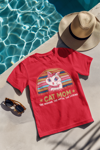 Playful Cat Mom Cartoon T-Shirt - Vintage Pastel Design for Pet Lovers