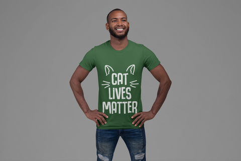 Unisex Classic Crew T-Shirt - 'CAT LIVES MATTER' Bold Vintage Design with Whimsical Cat Graphics, Monochrome Humor for Cat Lovers