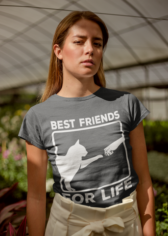 Unisex Classic Crew T-Shirt - 'Best Friends for Life' Cat & Human Fist Bump Graphic Tee | Monochrome Minimalist Design for Cat Lovers