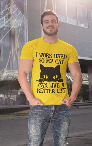 Unisex Classic Crew T-Shirt - Humorous Cat Lover Design | Bold Black Text & Whimsical Silhouette on Gray | Playful Pet-Themed Apparel