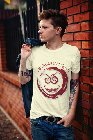“Let’s Form a Trust Circle!!” Blood on the Clocktower T-Shirt – Classic Fit | Creepy Grin Game Night Tee by Meraki Thread