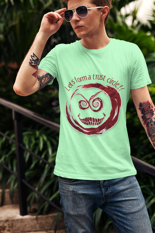 “Let’s Form a Trust Circle!!” Blood on the Clocktower T-Shirt – Classic Fit | Creepy Grin Game Night Tee by Meraki Thread
