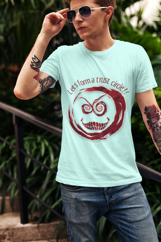 “Let’s Form a Trust Circle!!” Blood on the Clocktower T-Shirt – Classic Fit | Creepy Grin Game Night Tee by Meraki Thread