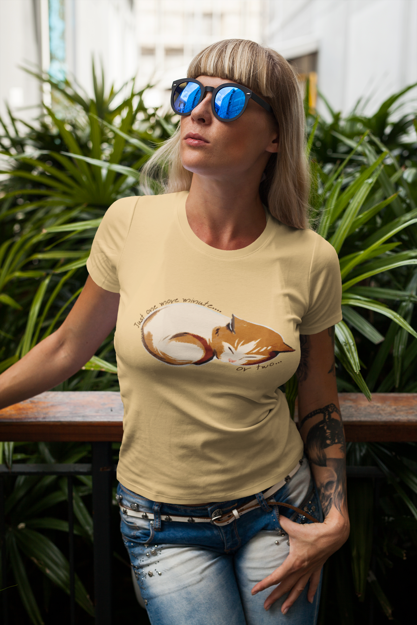 "Just One More Minute" Sleeping Cat T-Shirt – Women’s Classic Crew Fit | Cozy Kitty Graphic Tee