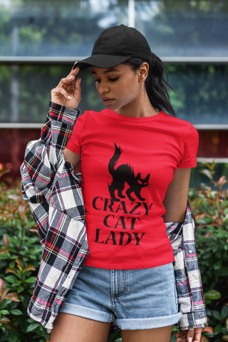 Unisex Classic Crew T-Shirt - Bold 'Crazy Cat Lady' Silhouette Design in Monochrome