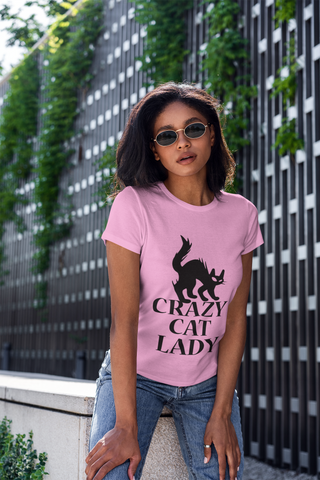 Unisex Classic Crew T-Shirt - Bold 'Crazy Cat Lady' Silhouette Design in Monochrome
