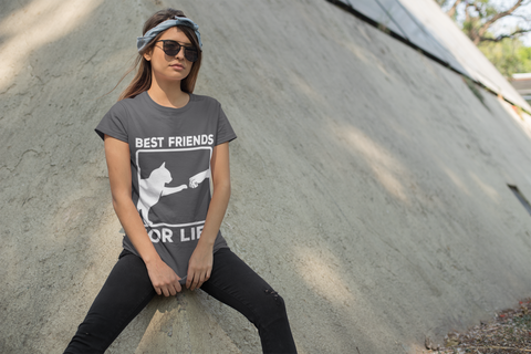 Unisex Classic Crew T-Shirt - 'Best Friends for Life' Cat & Human Fist Bump Graphic Tee | Monochrome Minimalist Design for Cat Lovers