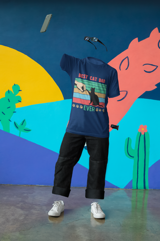 Retro 'Best Cat Dad Ever' T-Shirt – Vibrant Fist Bump Design for Pet Lovers