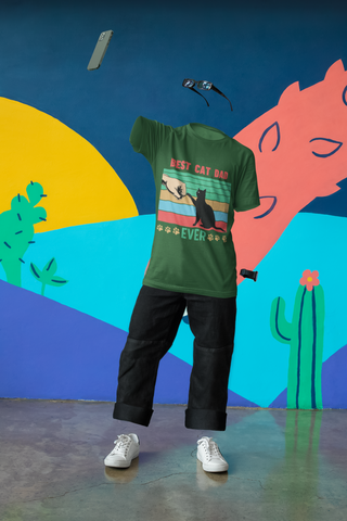 Retro 'Best Cat Dad Ever' T-Shirt – Vibrant Fist Bump Design for Pet Lovers