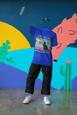 Retro 'Best Cat Dad Ever' T-Shirt – Vibrant Fist Bump Design for Pet Lovers