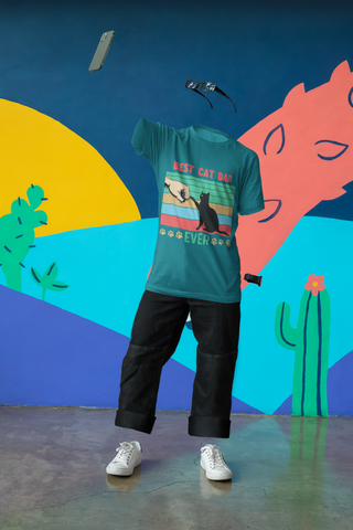 Retro 'Best Cat Dad Ever' T-Shirt – Vibrant Fist Bump Design for Pet Lovers