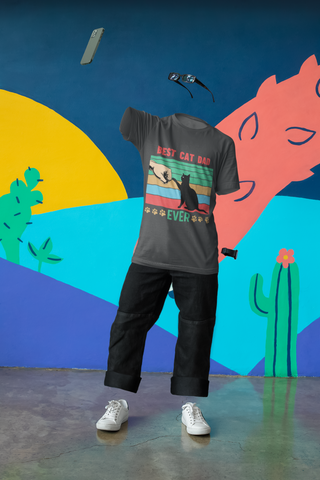 Retro 'Best Cat Dad Ever' T-Shirt – Vibrant Fist Bump Design for Pet Lovers