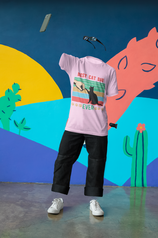 Retro 'Best Cat Dad Ever' T-Shirt – Vibrant Fist Bump Design for Pet Lovers