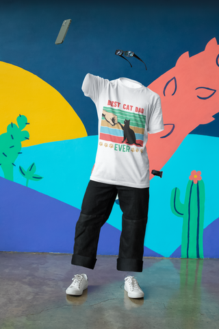 Retro 'Best Cat Dad Ever' T-Shirt – Vibrant Fist Bump Design for Pet Lovers