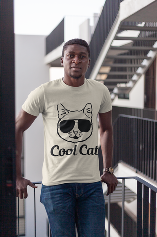 Cool Cat Unisex T-Shirt - Humorous Sunglasses Cat Graphic & Text Design, Monochrome Style