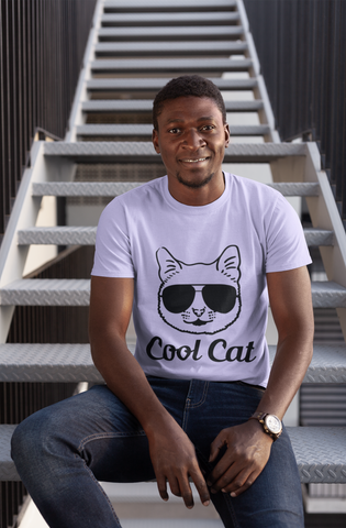 Cool Cat Unisex T-Shirt - Humorous Sunglasses Cat Graphic & Text Design, Monochrome Style