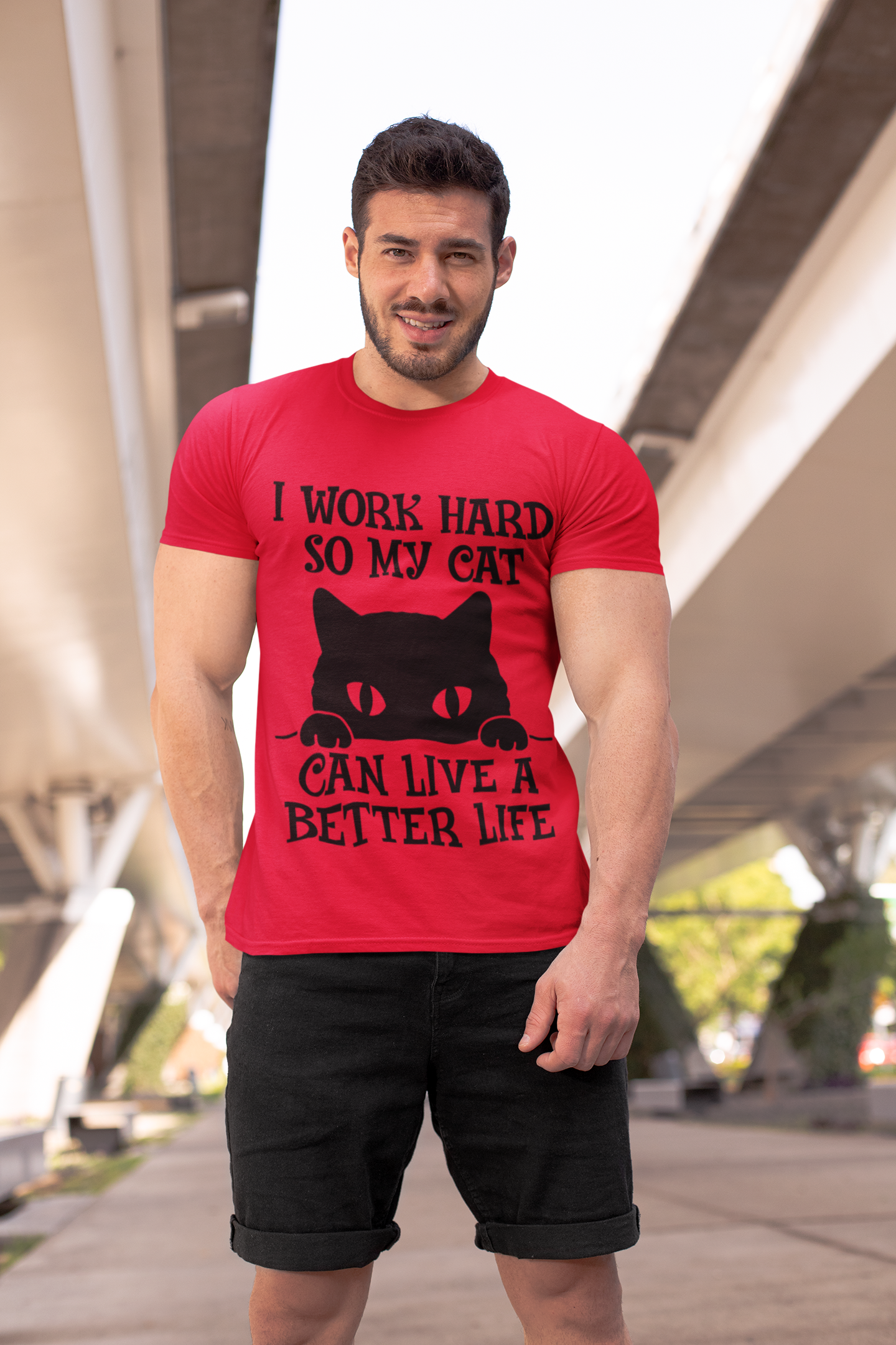 Unisex Classic Crew T-Shirt - Humorous Cat Lover Design | Bold Black Text & Whimsical Silhouette on Gray | Playful Pet-Themed Apparel