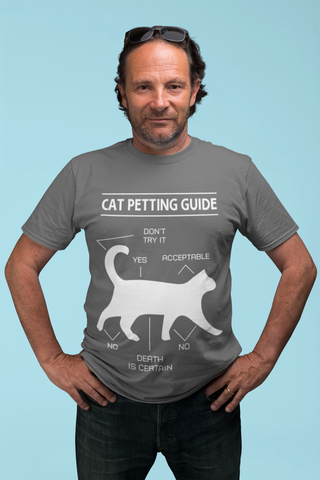 Unisex Classic Crew T-Shirt - 'Cat Petting Guide' Infographic Humor Design, Black & White Silhouette for Cat Lovers