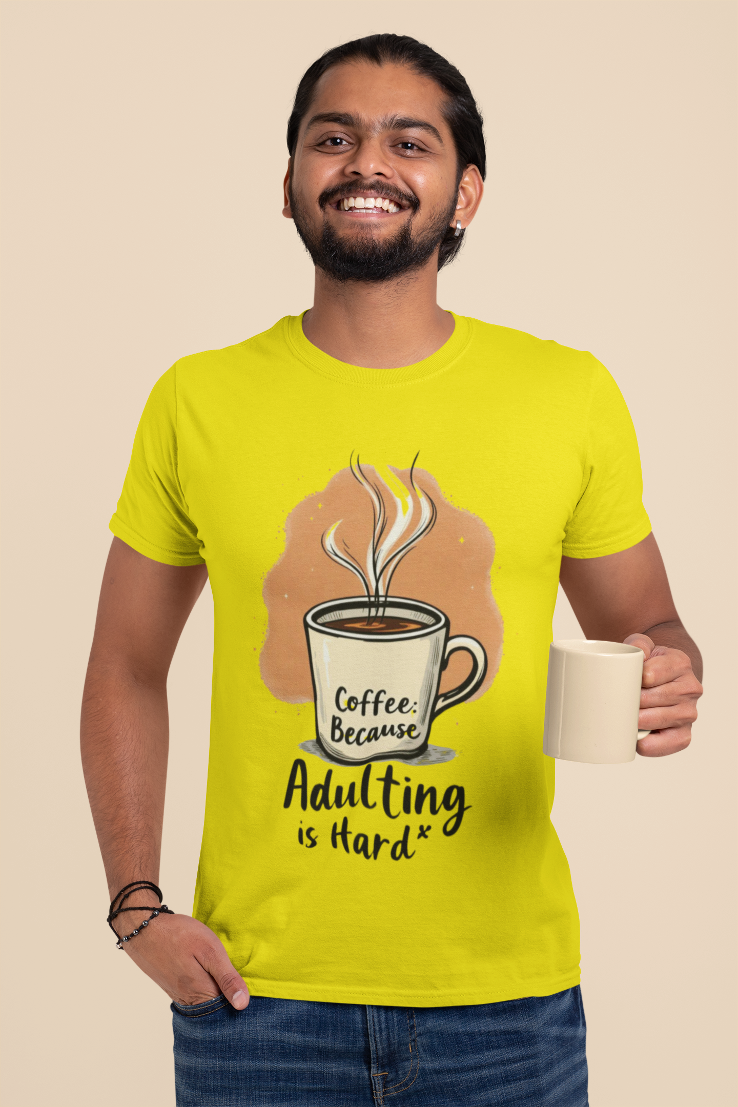 Unisex Coffee Quote T-Shirt – “Adulting is Hard” Funny Graphic Tee | 100% Cotton Classic Crew