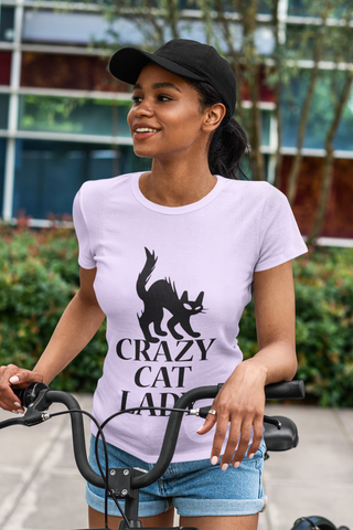 Unisex Classic Crew T-Shirt - Bold 'Crazy Cat Lady' Silhouette Design in Monochrome