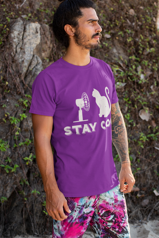 Unisex Classic Crew T-Shirt - 'Stay Cool' Cat & Fan Graphic | Monochrome Humor Design | Vintage Minimalist Style