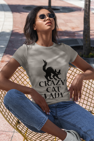 Unisex Classic Crew T-Shirt - Bold 'Crazy Cat Lady' Silhouette Design in Monochrome