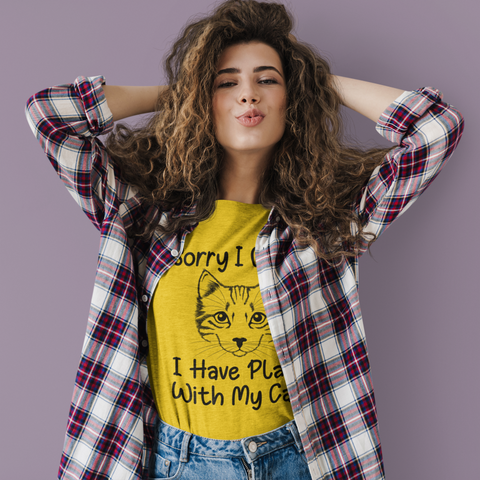 Unisex Classic Crew T-Shirt - Humorous Cat Lover Design | 'Sorry I Can't, I Have Plans With My Cat' | Monochrome Sketch Print on Light Tees | Casual & Playful Pet-Themed Apparel