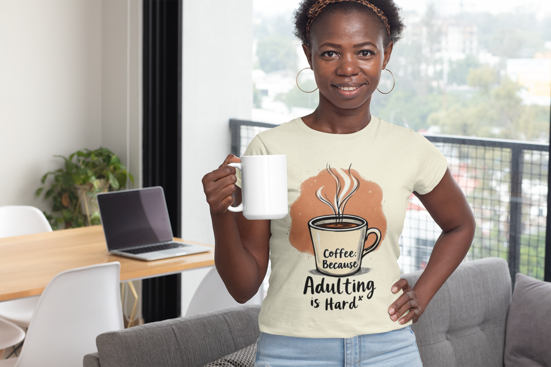 Unisex Coffee Quote T-Shirt – “Adulting is Hard” Funny Graphic Tee | 100% Cotton Classic Crew