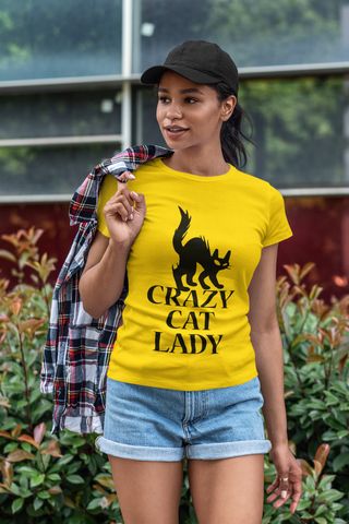 Unisex Classic Crew T-Shirt - Bold 'Crazy Cat Lady' Silhouette Design in Monochrome