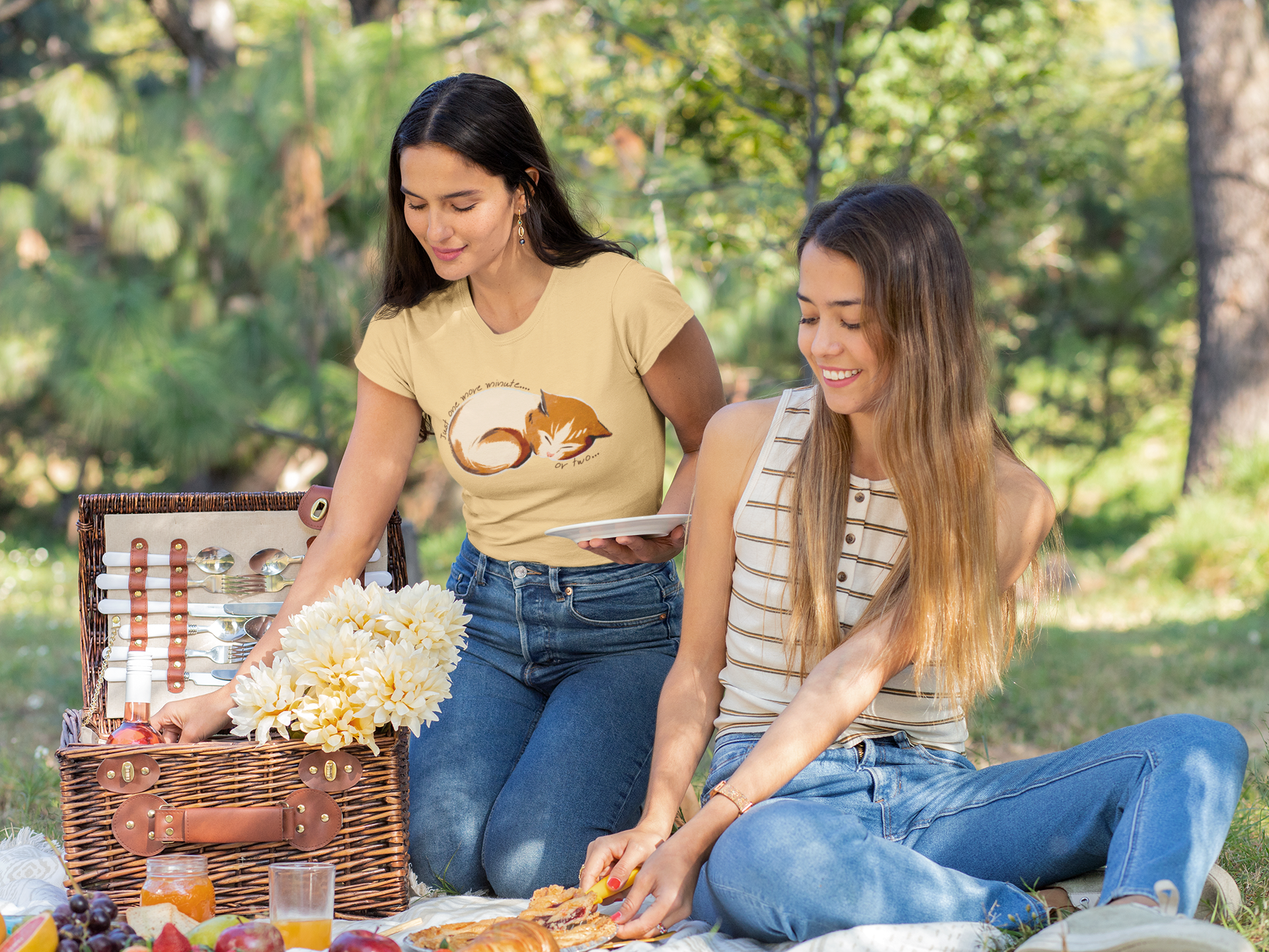 "Just One More Minute" Sleeping Cat T-Shirt – Women’s Classic Crew Fit | Cozy Kitty Graphic Tee