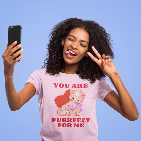 You Are Purrfect For Me T-Shirt – Cute Cat Lover Valentine Tee for Women
