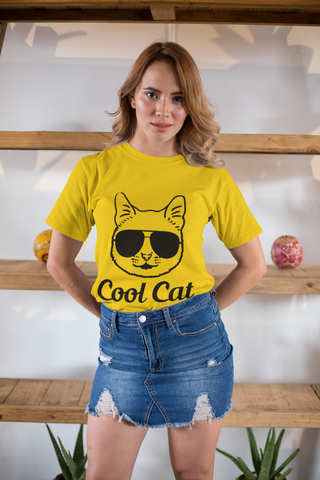 Cool Cat Unisex T-Shirt - Humorous Sunglasses Cat Graphic & Text Design, Monochrome Style