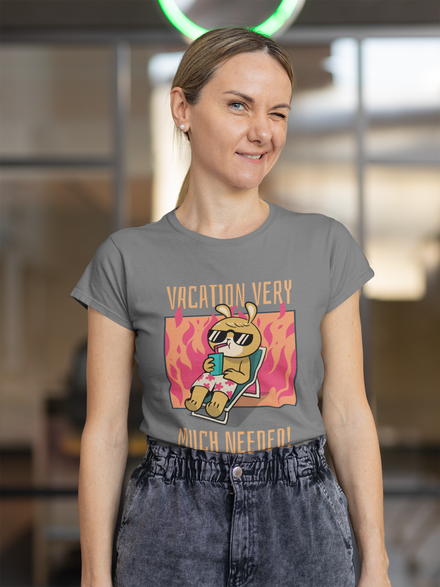 Women’s Black Cotton T-Shirt – “Vacation Very Much Needed!” Funny Holiday Graphic Tee