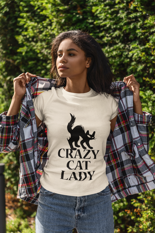 Unisex Classic Crew T-Shirt - Bold 'Crazy Cat Lady' Silhouette Design in Monochrome